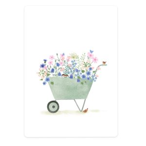 kaart kruiwagen vol bloemen