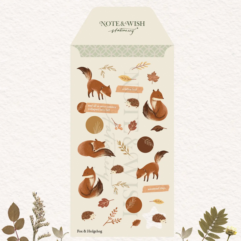 Note and Wish Cosy Woodland Autumn Stickers - Fox & Hedgehog Washi Sticker Sheet